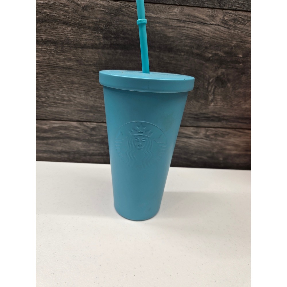 Starbucks Matte Teal Blue Stainless‎ Steel Tumbler Cold Cup 16oz with Straw 2016